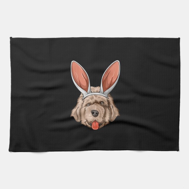 Linge De Cuisine Pâques de Terre-Neuve | lapin oreilles chien cadea (Horizontal)
