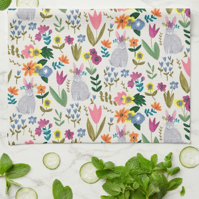 Linge De Cuisine Pâques lapin rose et vert mignon tablier fleuri pr (Plié)