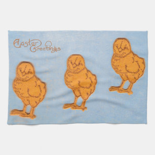 Linge De Cuisine Pâques Salutations poussins en Bleu