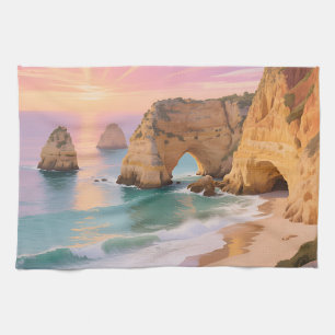 Linge De Cuisine Paradis des grottes marines au coucher du soleil