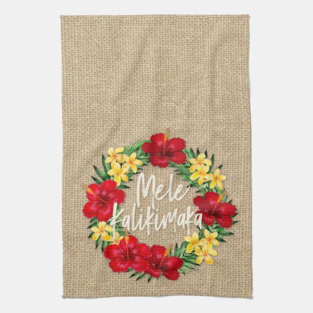 Linge De Cuisine Paradis Tropical Hawaiian Holiday Wreath Burlap (Vertical)