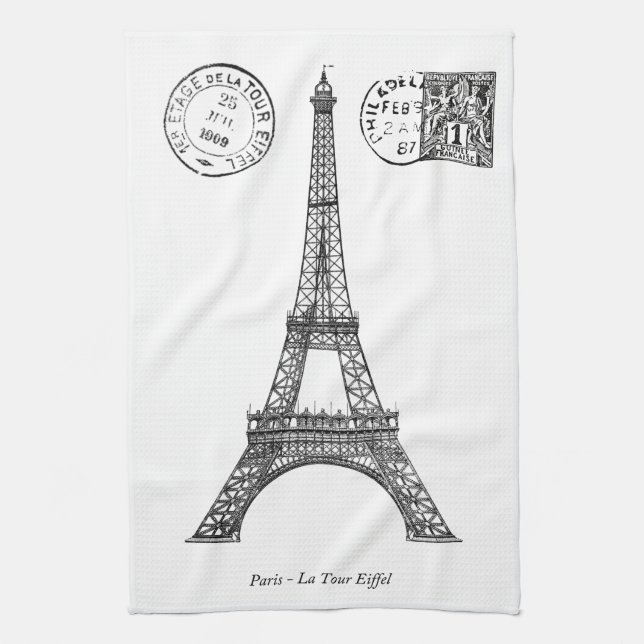 Linge De Cuisine Paris Graphique Vintage et la Tour Eiffel (Vertical)