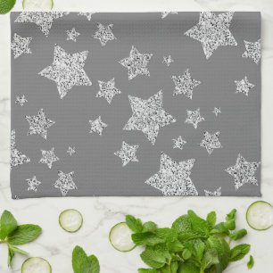 Linge De Cuisine Parties scintillant argent scintille Étoiles motif