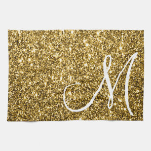 Linge De Cuisine Parties scintillant d'or Faux Monogramme sur mesur