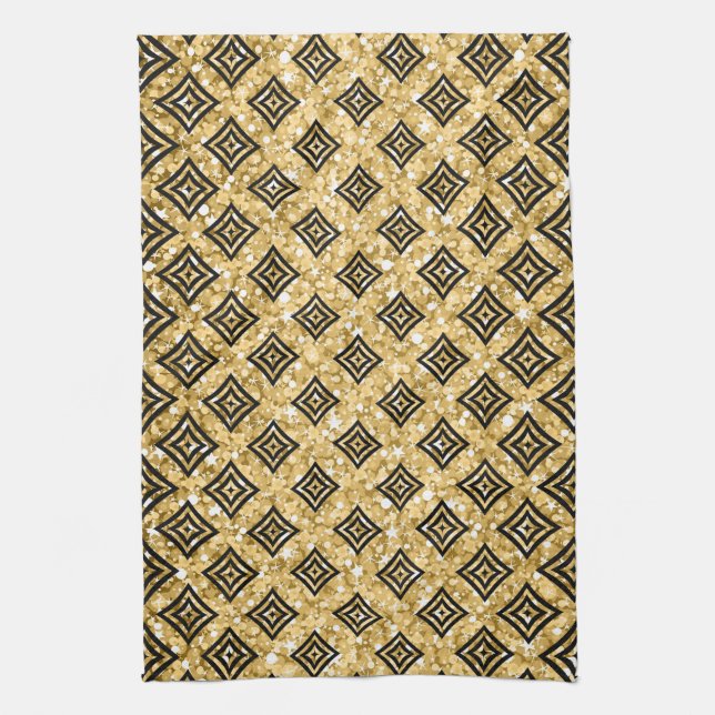 Linge De Cuisine Parties scintillant d'or Motif noir Rhomboid (Vertical)