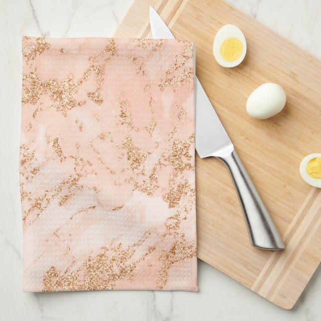 Linge De Cuisine Parties scintillant en marbre rose (Quart Plié)