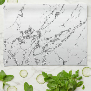 Linge De Cuisine Parties scintillant en verre de marbre d'argent