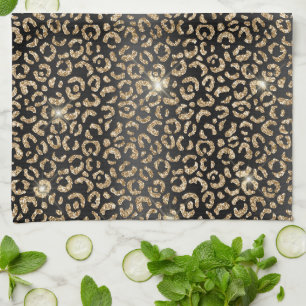 Linge De Cuisine Parties scintillant en verre noir d'or Leopard