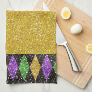 Linge De Cuisine Parties scintillant Mardi Gras Jacquard Arlequin