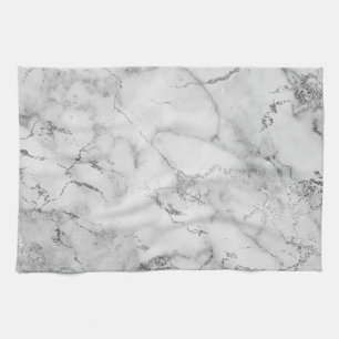 Linge De Cuisine Parties scintillant moderne en marbre blanc et arg