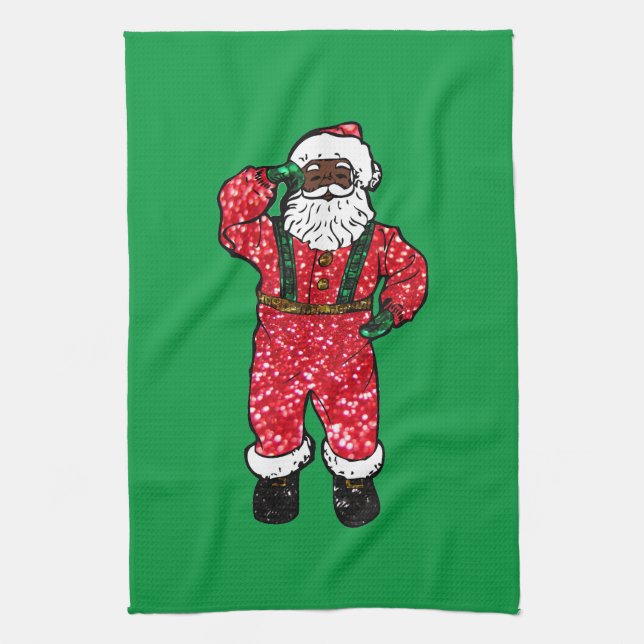 Linge De Cuisine parties scintillant noir santa claus (Vertical)