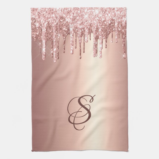 Linge De Cuisine Parties scintillant or Rose tendance Drivers Monog (Vertical)
