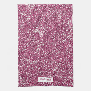 Linge De Cuisine Parties scintillant rose Faux Regarder avec nom pe