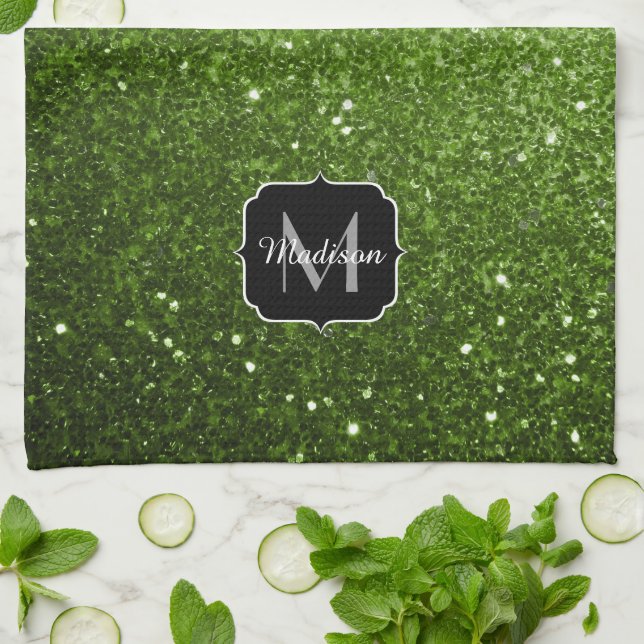 Linge De Cuisine Parties scintillant vert clair brille Monogram (Plié)