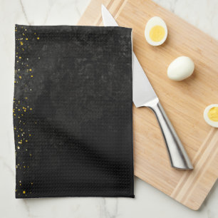 Linge De Cuisine Parties scintillantes d'or sur le marbre noir