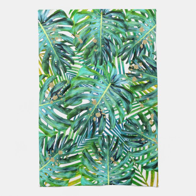 Linge De Cuisine Parties scintillantes tropicales d'or de feuille (Vertical)