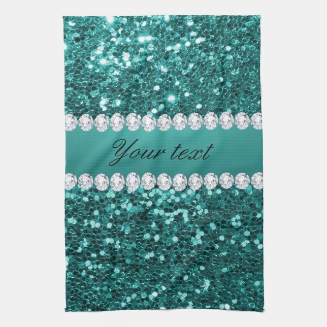 Linge De Cuisine Parties scintillantes turquoises chics et diamants (Vertical)