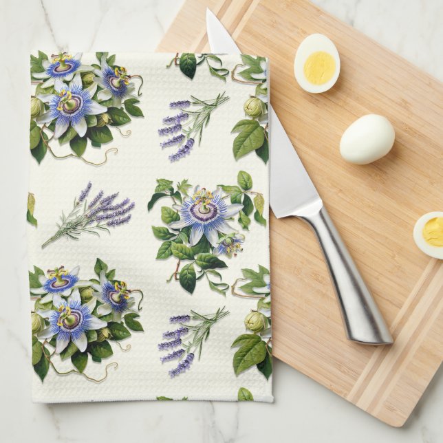 Linge De Cuisine Passionflower Sage Ecru Floral Cuisine Plat Servie (Quart Plié)