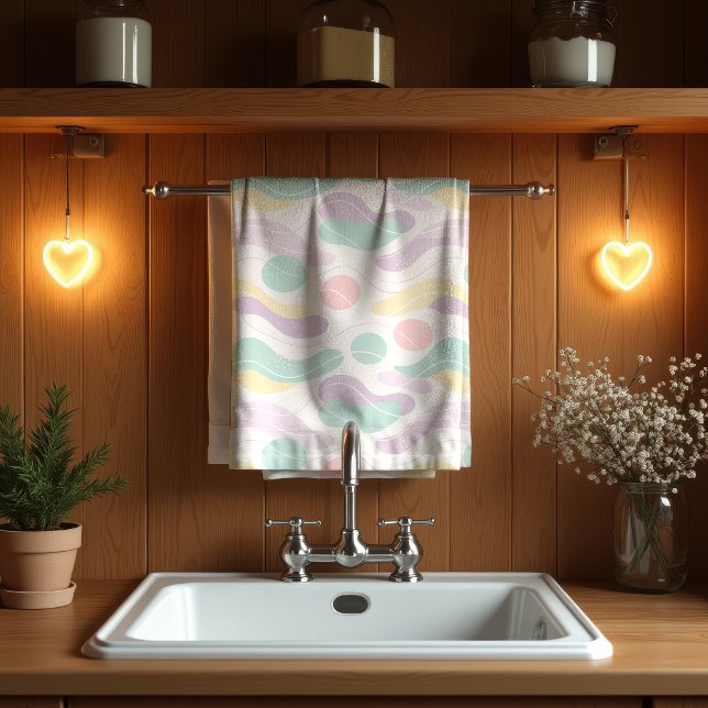 Linge De Cuisine Pastel Abstract Seamless Pattern Waves and Circles (Créateur téléchargé)