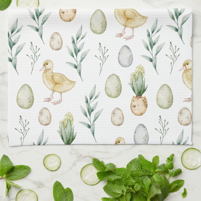 Linge De Cuisine Pastel Aquarelle Hyacinth Poussins OEufs Pâques Ca (Plié)