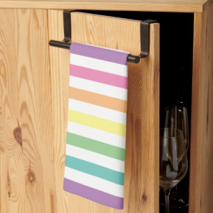Linge De Cuisine Pastel Arc-en-ciel et Blancs Motif rayé