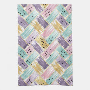 Linge De Cuisine Pastel Brushstroke & Gold Crisscross Abstrait