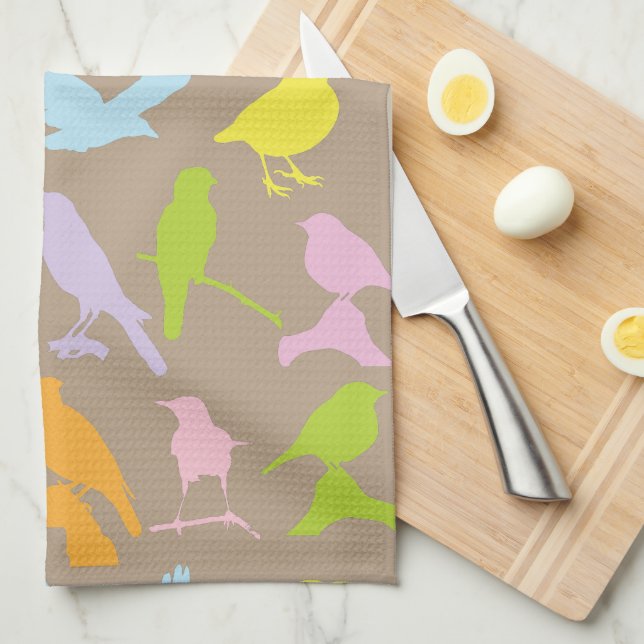 Linge De Cuisine Pastel Coloured Variété d'oiseaux Motif (Quart Plié)