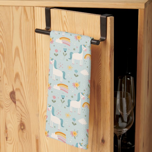 Linge De Cuisine Pastel mignon Rainbow Unicorn Motif (Pliage en tiers)
