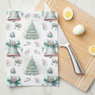 Linge De Cuisine Pastel Mint et rose Noël Motif sans couture