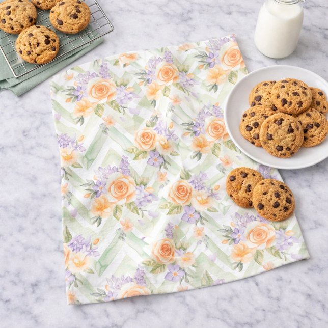 Linge De Cuisine Pastel Peach Lavender Sage Floral Kitchen Towel (Créateur téléchargé)