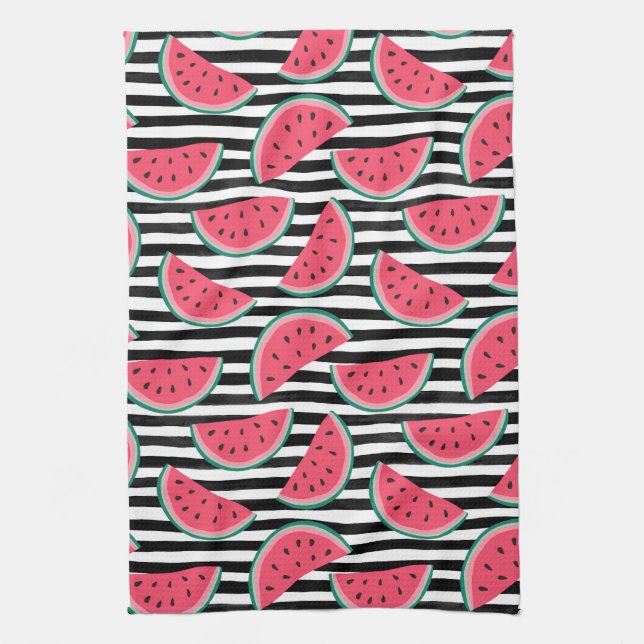 Linge De Cuisine Pastèque douce sur les rayures noires et le motif (Vertical)