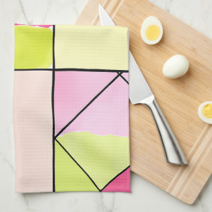 Linge De Cuisine Patchwork Abstrait Rose et Vert Citron