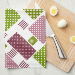 Linge De Cuisine Patchwork brun vert pois dos blanc
