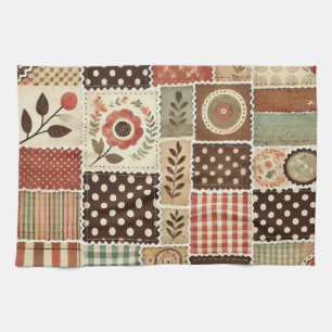 Linge De Cuisine Patchwork en terre cuite et courtepointe Rustique 