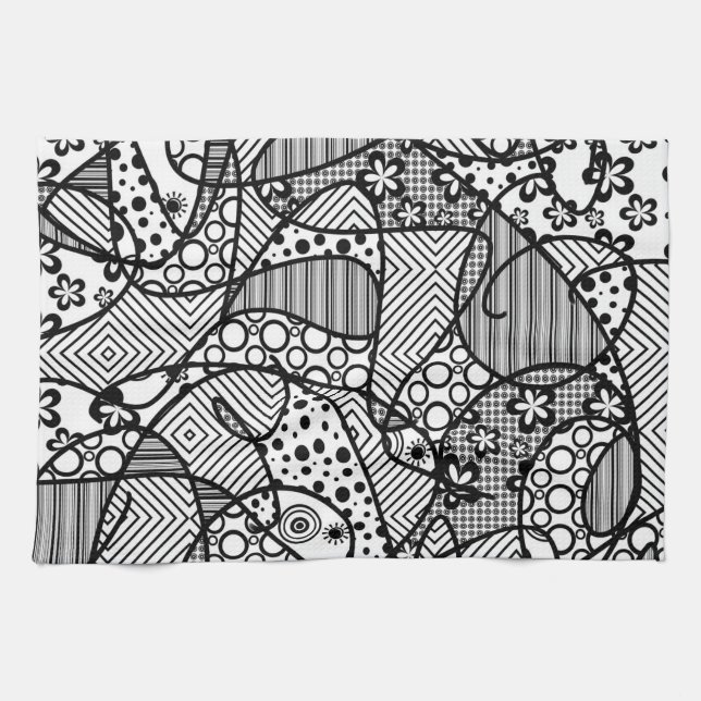 Linge De Cuisine Patchwork noir et blanc 04 de motif (Horizontal)