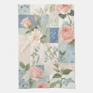 Linge De Cuisine Patchwork Rose Et Bleu Fleur Doux Et Délicat