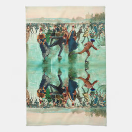 Linge De Cuisine Patinage sur glace victorien scène hivernale vinta