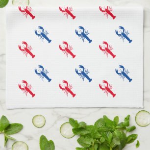 Linge De Cuisine Patriote motif de homard blanc rouge