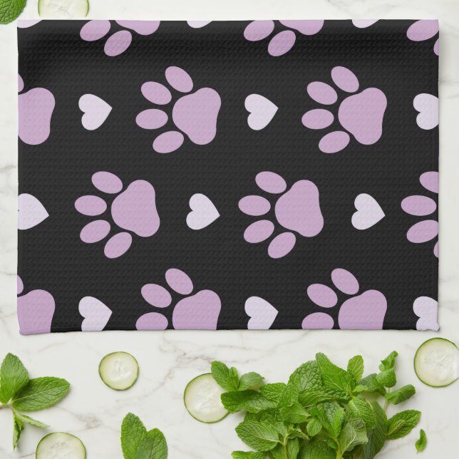 Linge De Cuisine Pattern of paws, Dog paws, Lilac paws, Hearts (Plié)