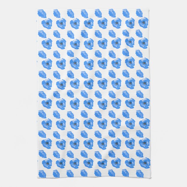 Linge De Cuisine Pavot bleu Fleurs été motif nature (Vertical)