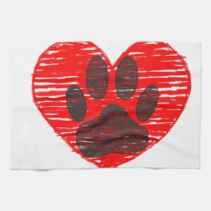 Linge De Cuisine Paw Chien Croquis Dans Le Coeur Rouge