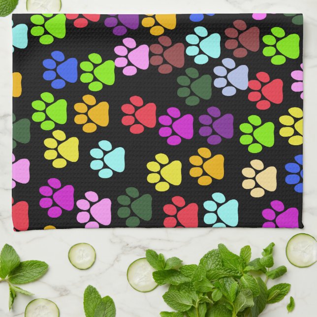 Linge De Cuisine Paws colorés, Motif Paw, Paws de chien, Empreintes (Plié)
