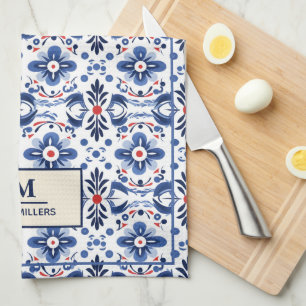 Linge De Cuisine Pays français élégant avec Monogramme de fleurs bl