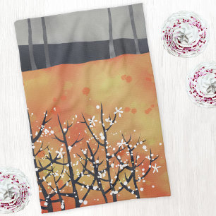 Linge De Cuisine Paysage Abstrait moderne brûlé orange