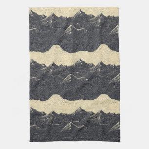 Linge De Cuisine Paysage de montagnes aux nuages vintage (6)