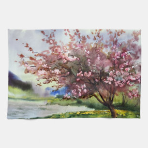 Linge De Cuisine Paysage de peinture d'aquarelle