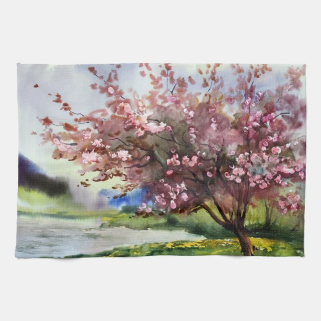 Linge De Cuisine Paysage de peinture d'aquarelle (Horizontal)