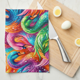 Linge De Cuisine Paysage de rêve vibrant de cygne – Psychedelique B