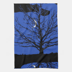 Linge De Cuisine Paysage lunaire en bleu et noir de Cobalt
