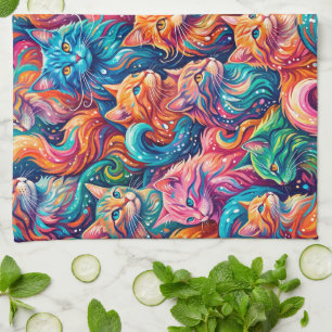 Linge De Cuisine Paysage onirique de chat vibrant – Psychedelique B